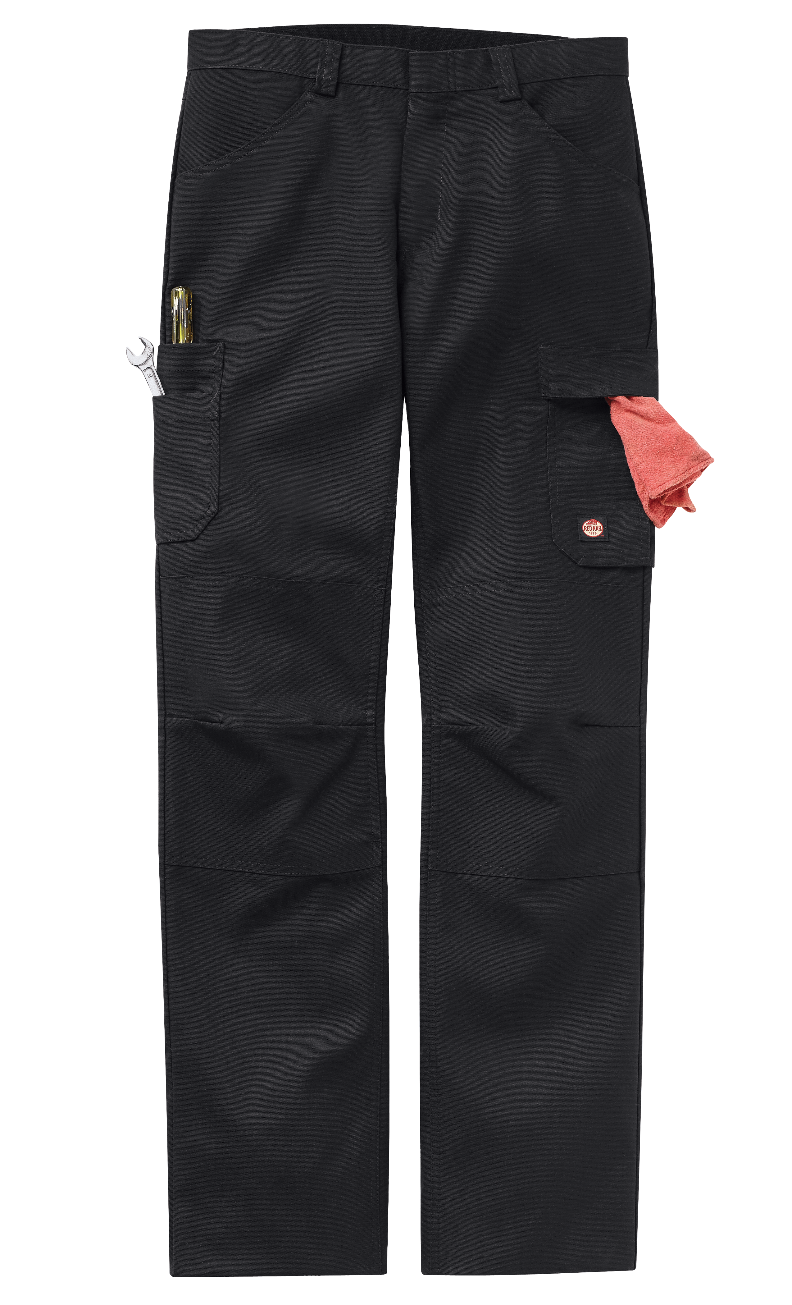 Automotive Uniform Pant With Red Shop Towel Hanging From A Cargo Pocket