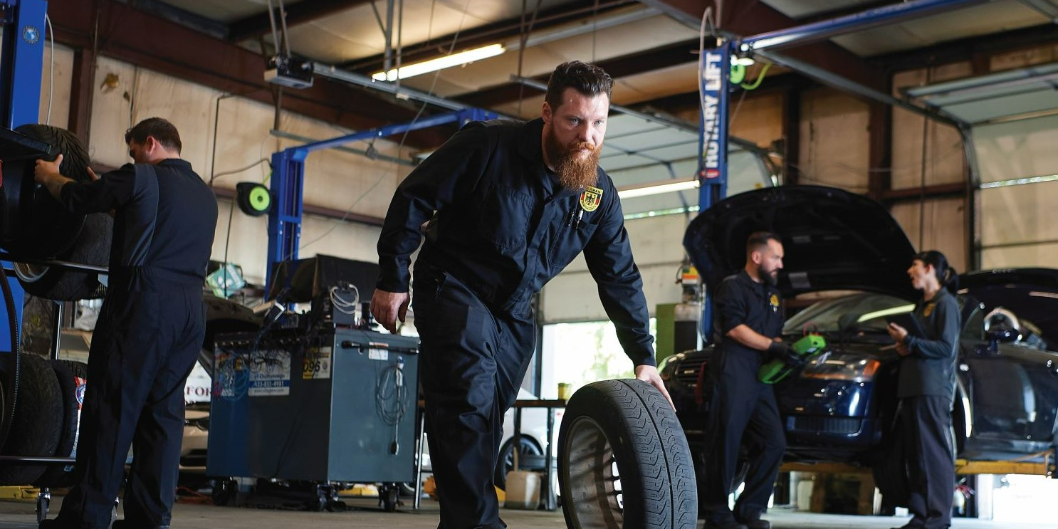 Mechanic wearing a coverall uniform