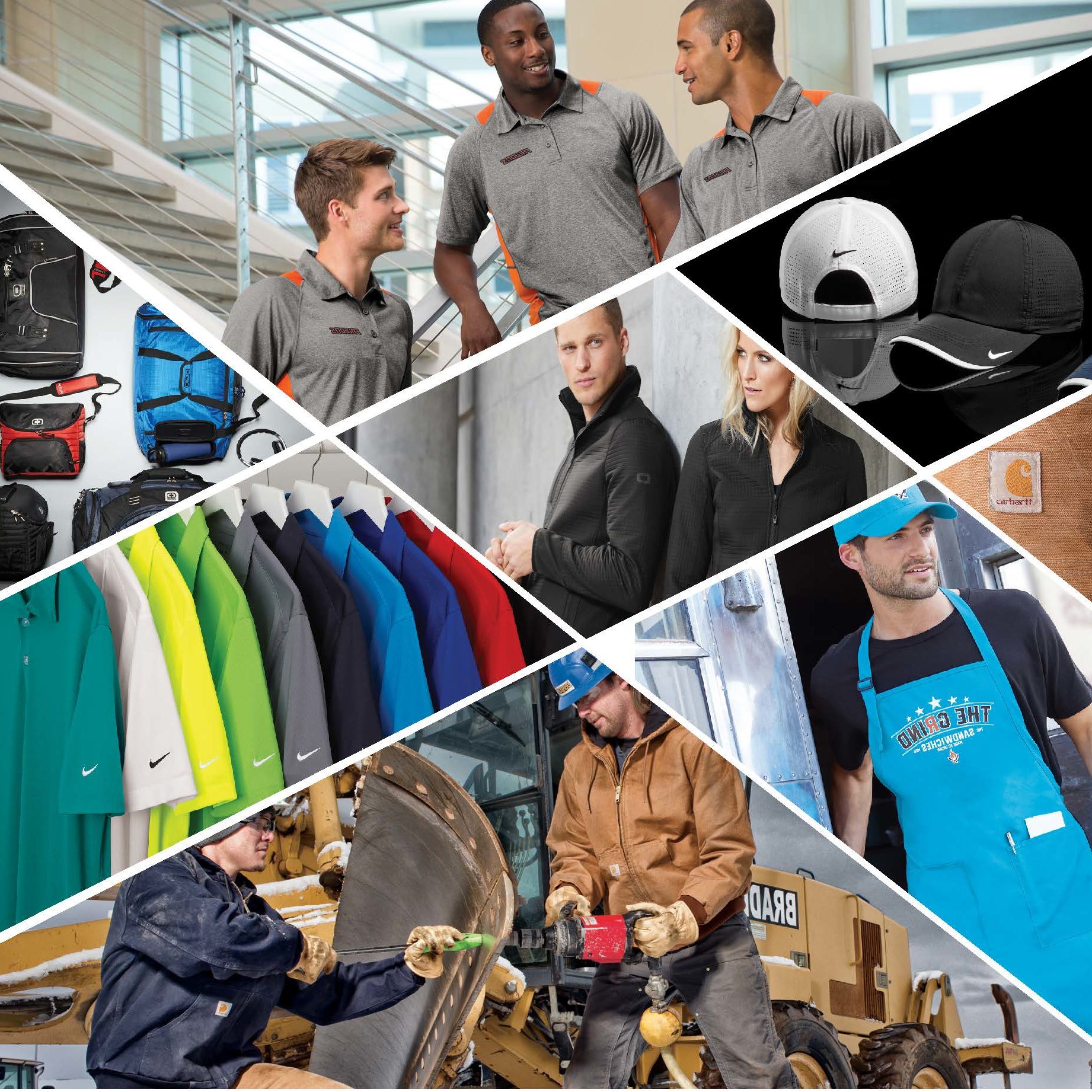 Lechner Services direct purchase catalog photo with bags, polos, hats, jackets and aprons
