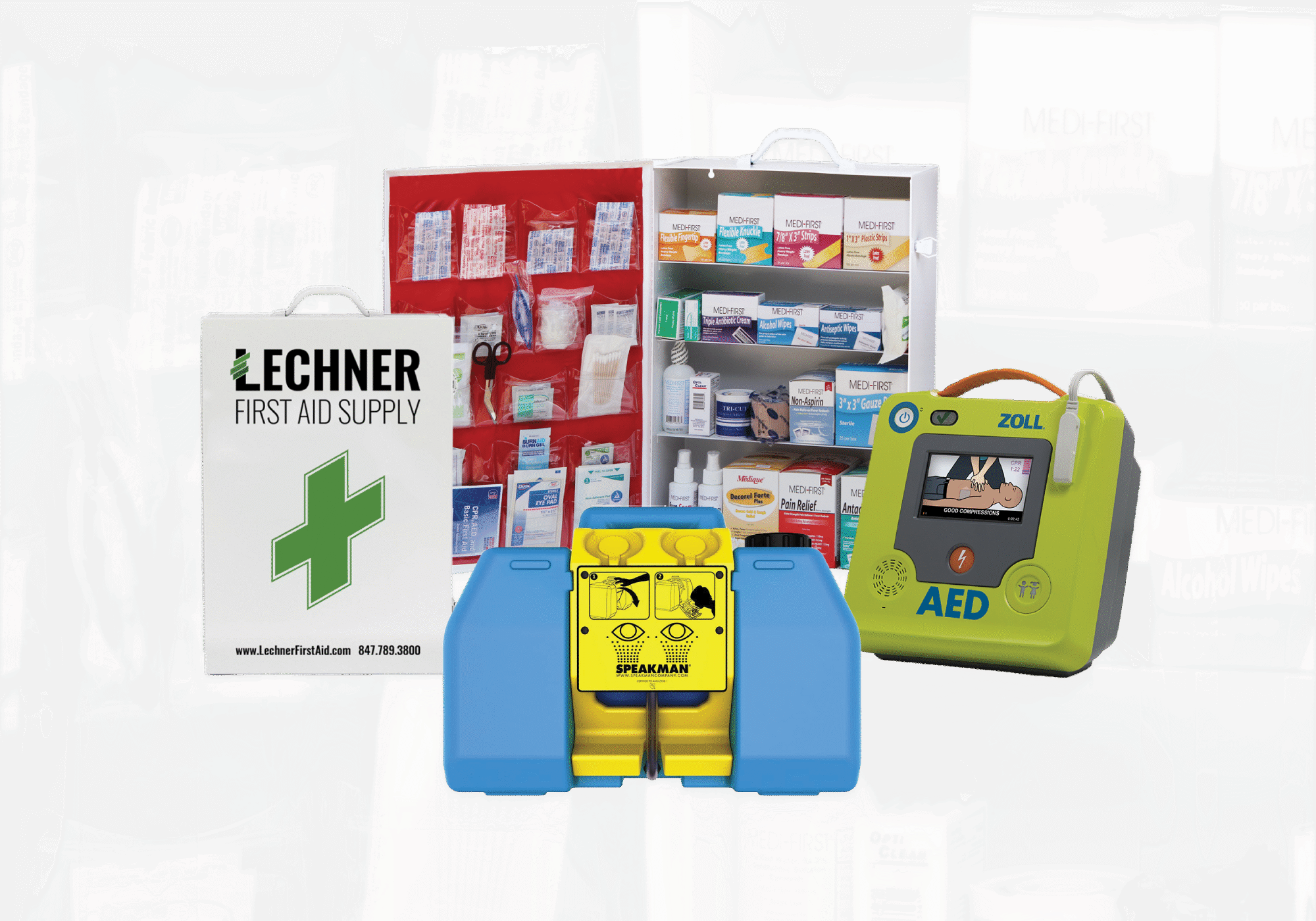 Lechner First Aid Supply Cabinets, Eyewash, and AED