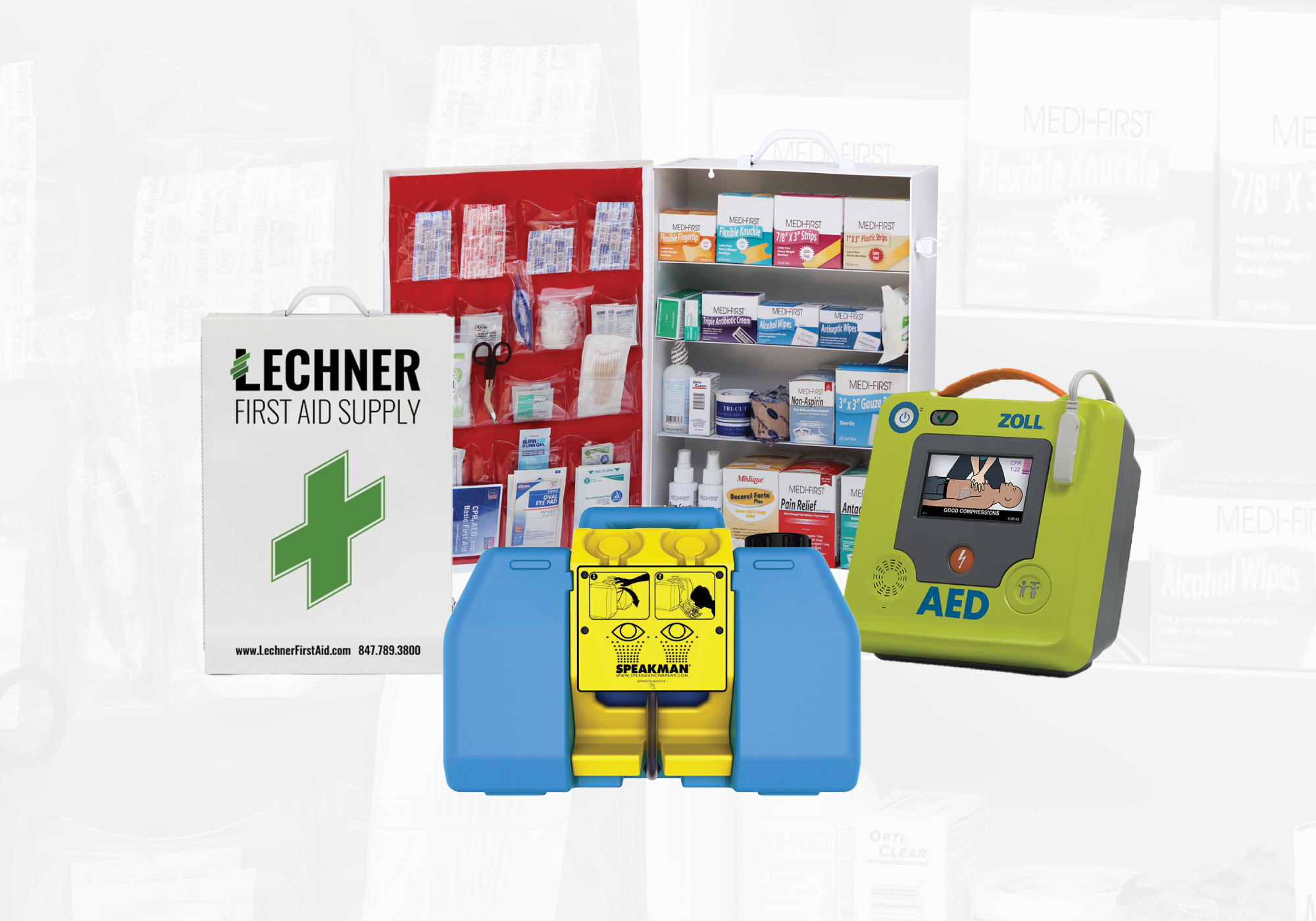 Lechner First Aid Supply Cabinets, Eyewash, and AED